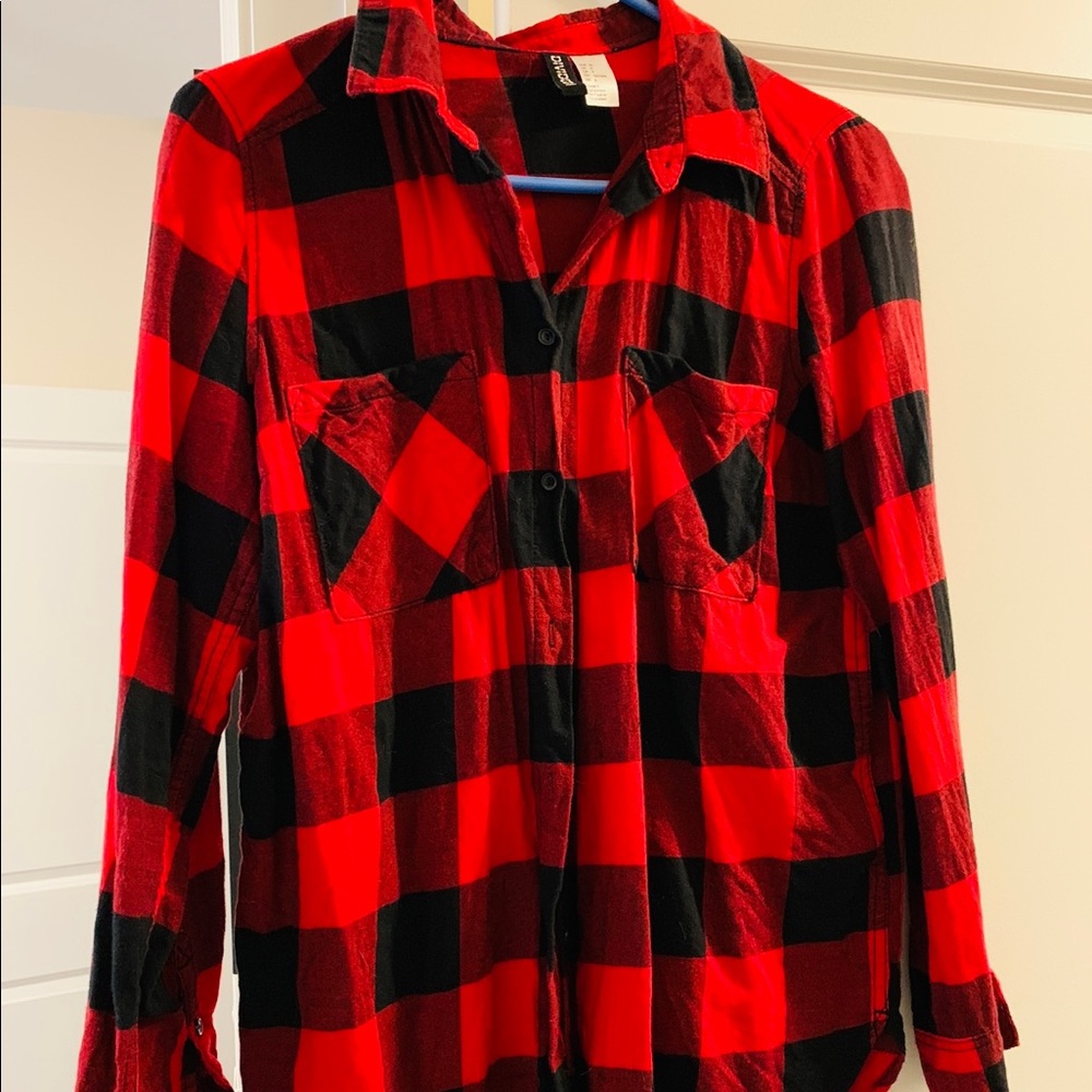 Red & black plaid button up